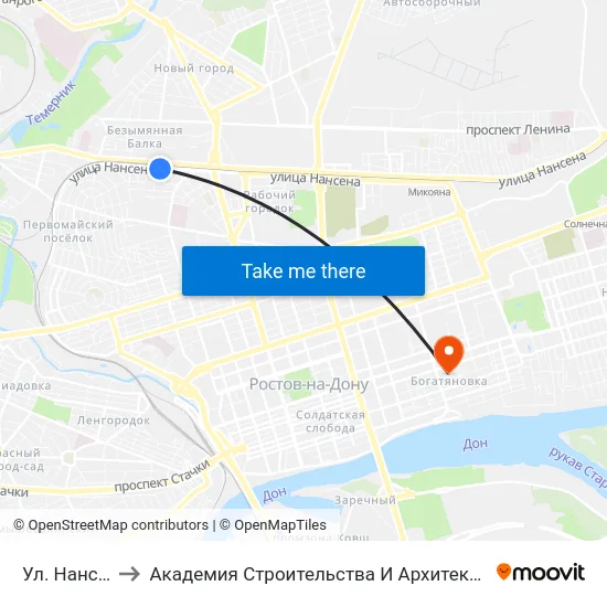 Ул. Нансена to Академия Строительства И Архитектуры Дгту map