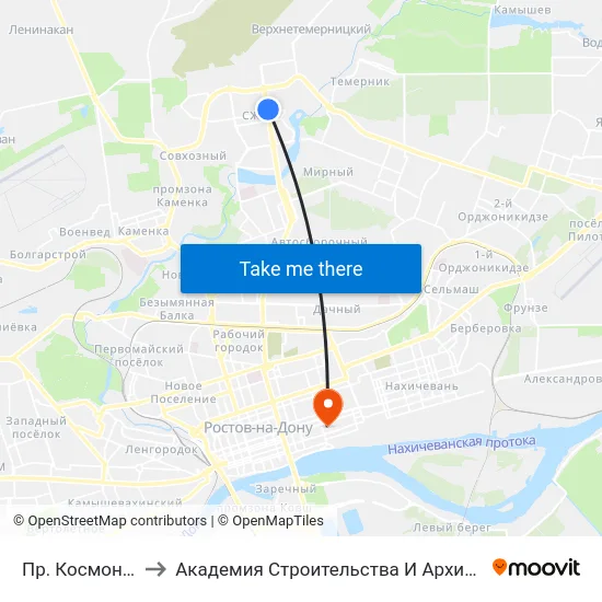 Пр. Космонавтов to Академия Строительства И Архитектуры Дгту map