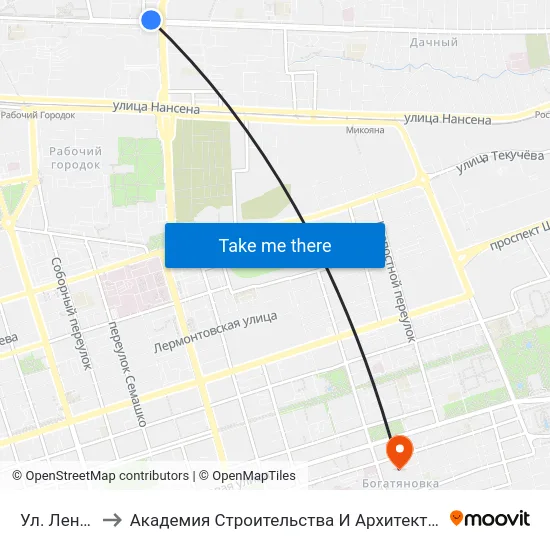 Ул. Ленина to Академия Строительства И Архитектуры Дгту map