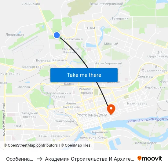 Особенная Ул. to Академия Строительства И Архитектуры Дгту map