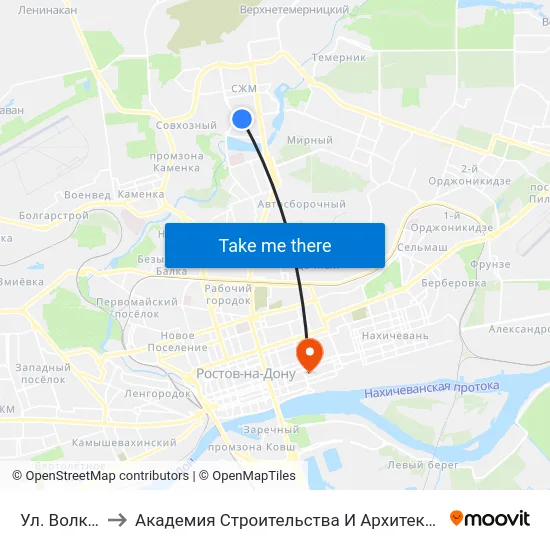 Ул. Волкова to Академия Строительства И Архитектуры Дгту map