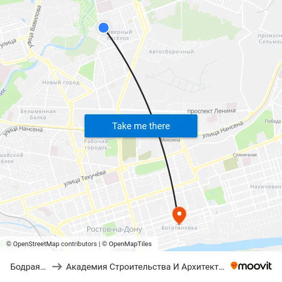 Бодрая Ул. to Академия Строительства И Архитектуры Дгту map