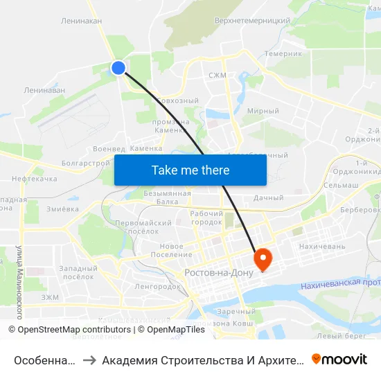 Особенная Ул. to Академия Строительства И Архитектуры Дгту map
