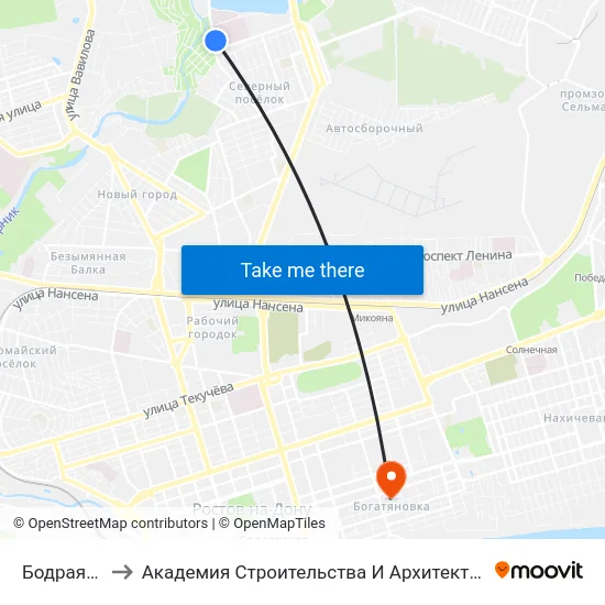 Бодрая Ул. to Академия Строительства И Архитектуры Дгту map