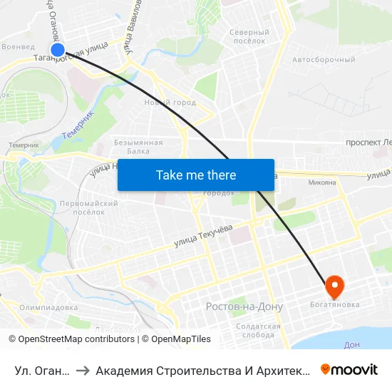 Ул. Оганова to Академия Строительства И Архитектуры Дгту map