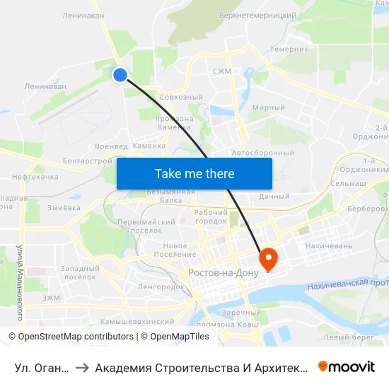 Ул. Оганова to Академия Строительства И Архитектуры Дгту map
