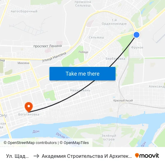 Ул. Щаденко to Академия Строительства И Архитектуры Дгту map