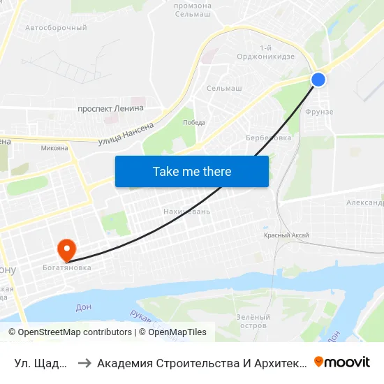 Ул. Щаденко to Академия Строительства И Архитектуры Дгту map