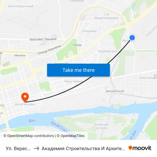 Ул. Вересаева to Академия Строительства И Архитектуры Дгту map