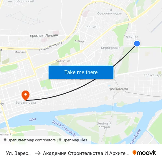 Ул. Вересаева to Академия Строительства И Архитектуры Дгту map