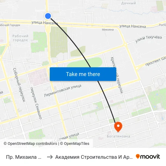 Пр. Михаила Нагибина to Академия Строительства И Архитектуры Дгту map