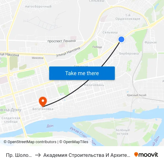 Пр. Шолохова to Академия Строительства И Архитектуры Дгту map