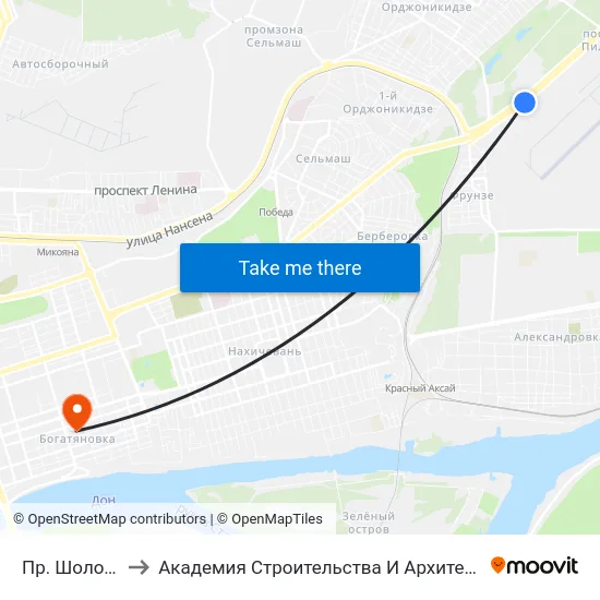 Пр. Шолохова to Академия Строительства И Архитектуры Дгту map
