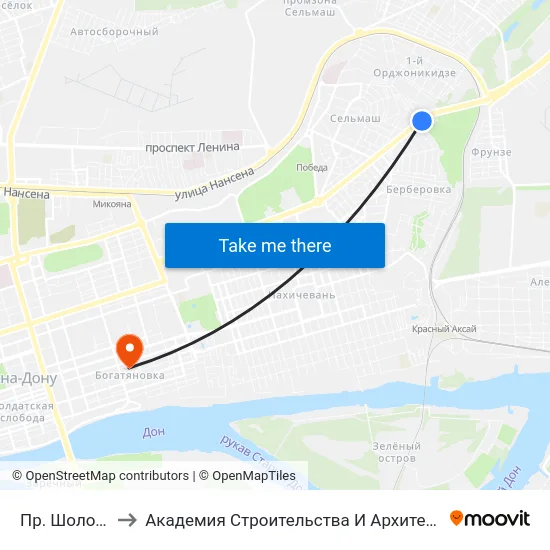 Пр. Шолохова to Академия Строительства И Архитектуры Дгту map