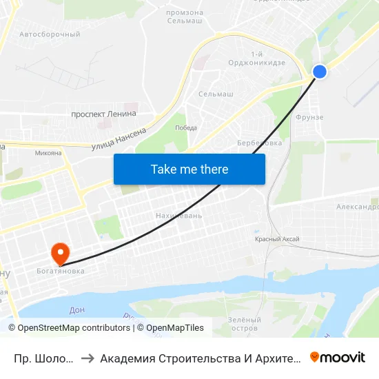 Пр. Шолохова to Академия Строительства И Архитектуры Дгту map