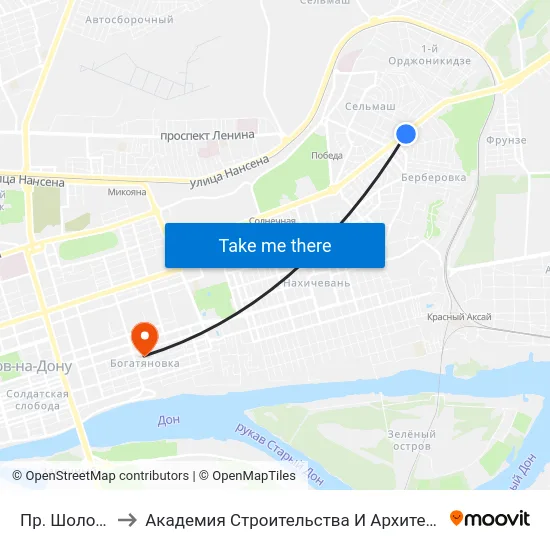 Пр. Шолохова to Академия Строительства И Архитектуры Дгту map