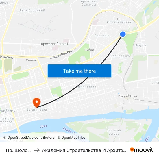 Пр. Шолохова to Академия Строительства И Архитектуры Дгту map