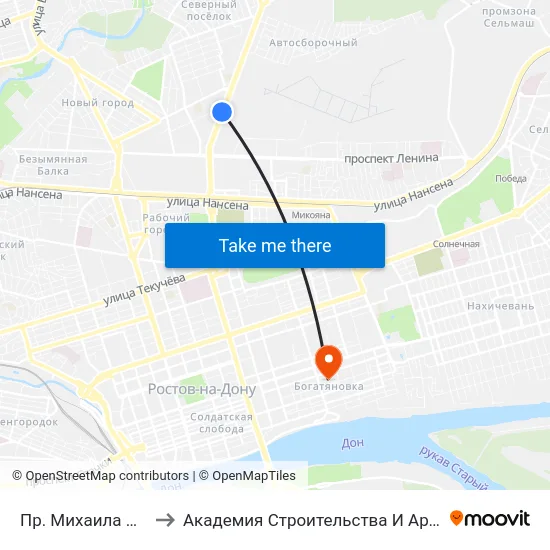 Пр. Михаила Нагибина to Академия Строительства И Архитектуры Дгту map