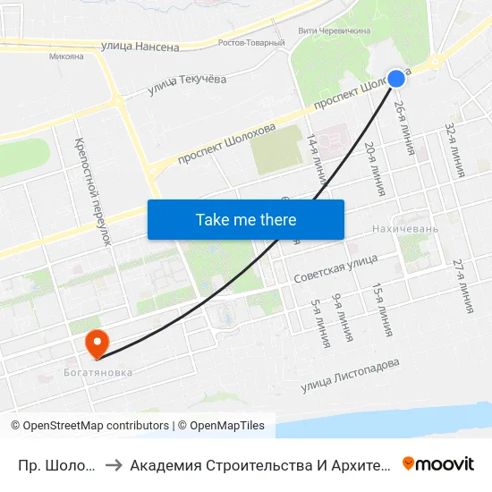 Пр. Шолохова to Академия Строительства И Архитектуры Дгту map
