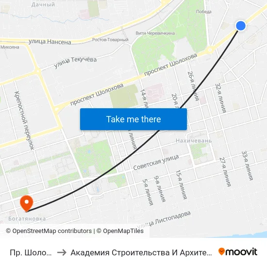 Пр. Шолохова to Академия Строительства И Архитектуры Дгту map
