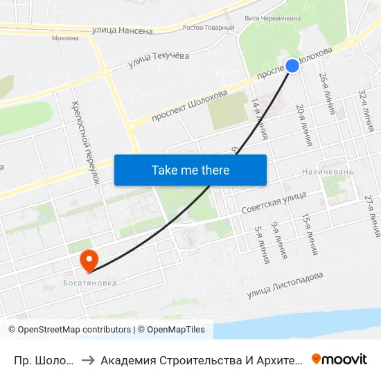 Пр. Шолохова to Академия Строительства И Архитектуры Дгту map