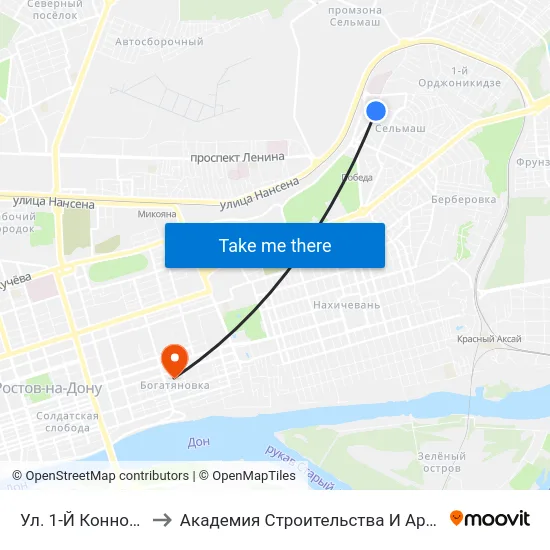 Ул. 1-Й Конной Армии to Академия Строительства И Архитектуры Дгту map