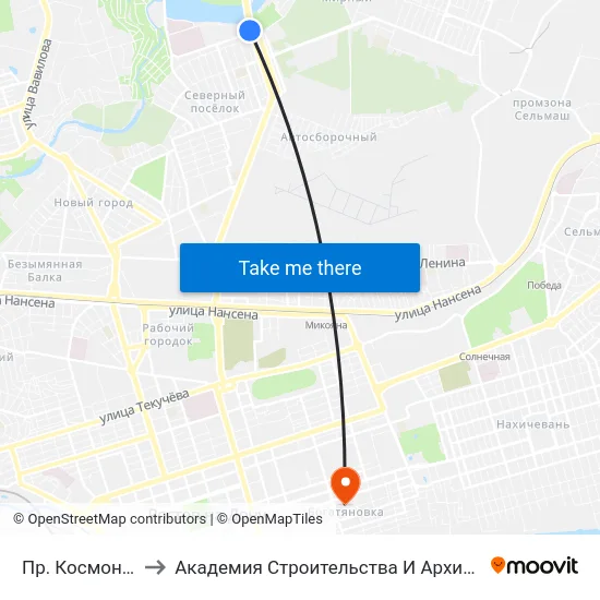 Пр. Космонавтов to Академия Строительства И Архитектуры Дгту map