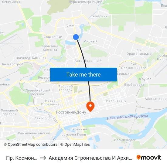 Пр. Космонавтов to Академия Строительства И Архитектуры Дгту map