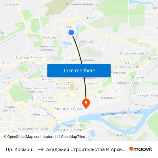 Пр. Космонавтов to Академия Строительства И Архитектуры Дгту map