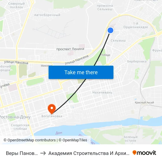 Веры Пановой Ул. to Академия Строительства И Архитектуры Дгту map