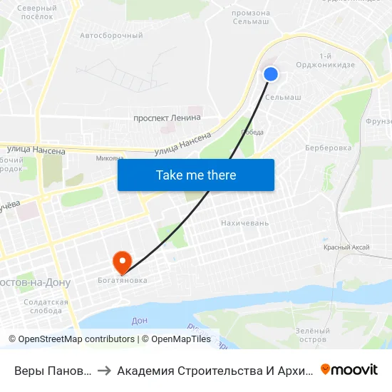 Веры Пановой Ул. to Академия Строительства И Архитектуры Дгту map