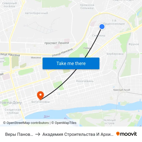 Веры Пановой Ул. to Академия Строительства И Архитектуры Дгту map