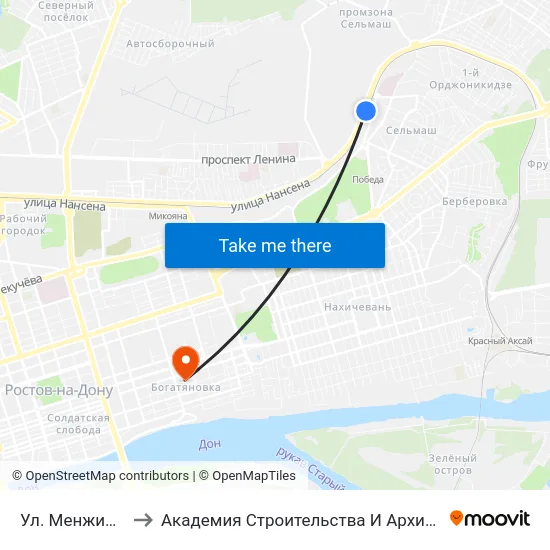 Ул. Менжинского to Академия Строительства И Архитектуры Дгту map