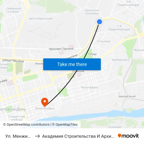 Ул. Менжинского to Академия Строительства И Архитектуры Дгту map