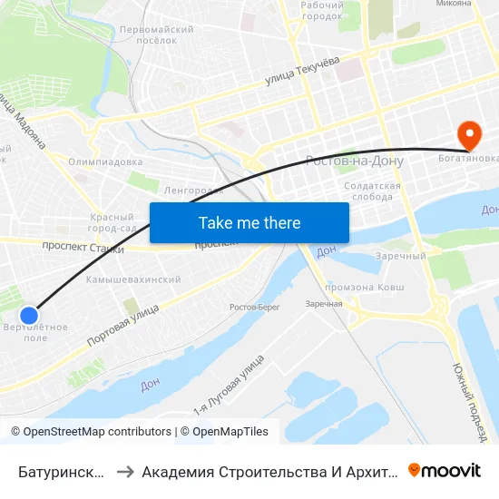 Батуринская Ул. to Академия Строительства И Архитектуры Дгту map