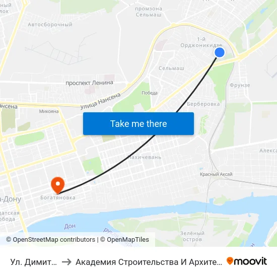 Ул. Димитрова to Академия Строительства И Архитектуры Дгту map