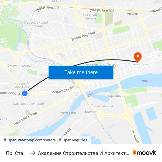 Пр. Стачки to Академия Строительства И Архитектуры Дгту map