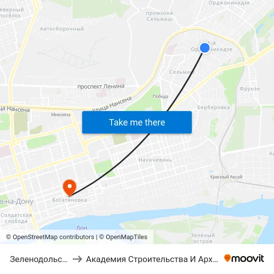 Зеленодольская Ул. to Академия Строительства И Архитектуры Дгту map