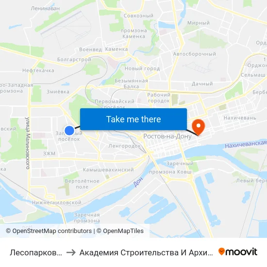Лесопарковая Ул. to Академия Строительства И Архитектуры Дгту map