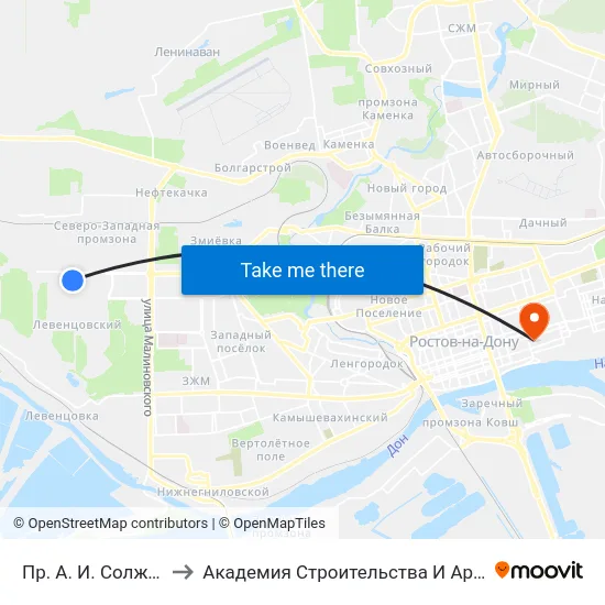 Пр. А. И. Солженицына to Академия Строительства И Архитектуры Дгту map