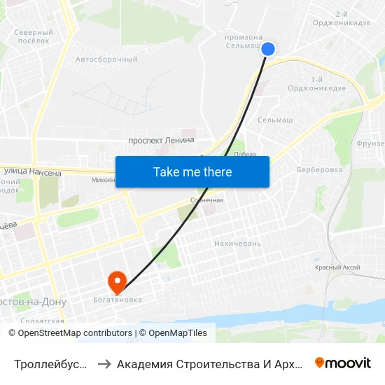 Троллейбусная Ул. to Академия Строительства И Архитектуры Дгту map