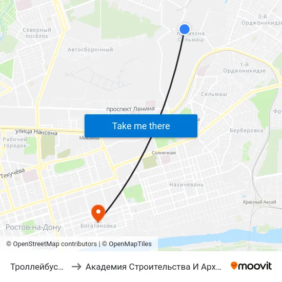 Троллейбусная Ул. to Академия Строительства И Архитектуры Дгту map