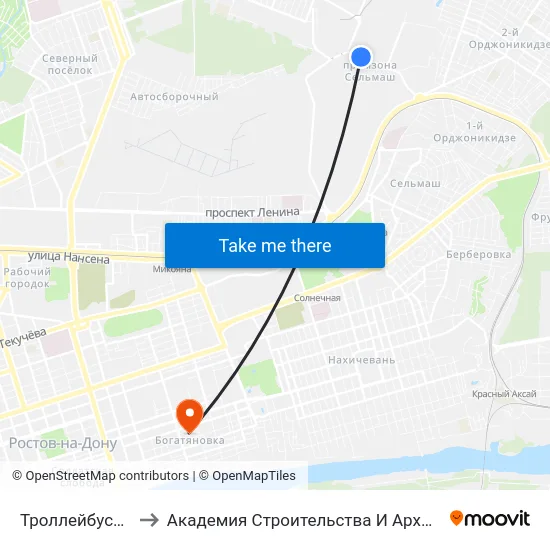 Троллейбусная Ул. to Академия Строительства И Архитектуры Дгту map