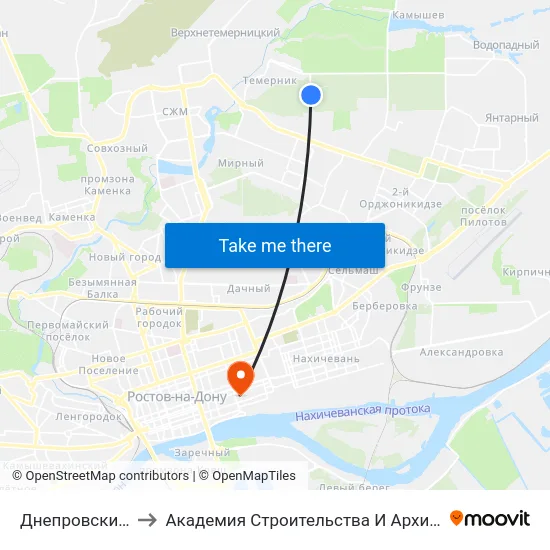 Днепровский Пер. to Академия Строительства И Архитектуры Дгту map