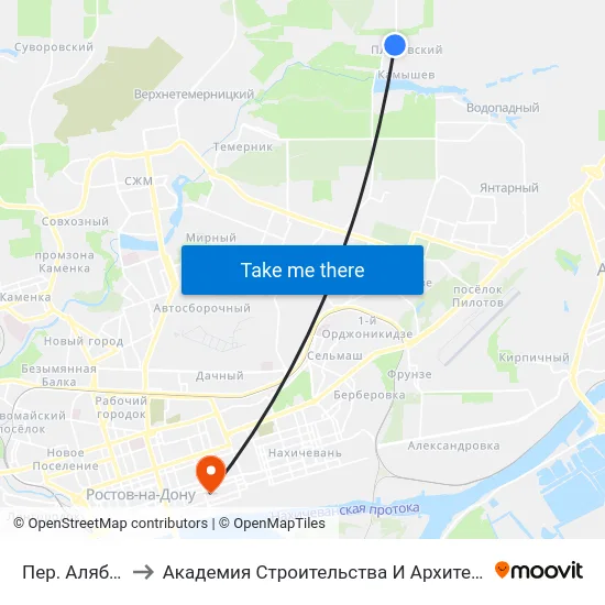 Пер. Алябьева to Академия Строительства И Архитектуры Дгту map