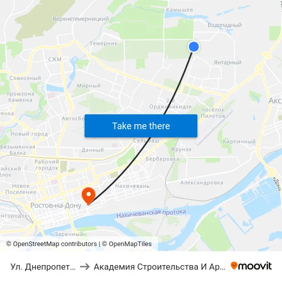 Ул. Днепропетровская to Академия Строительства И Архитектуры Дгту map