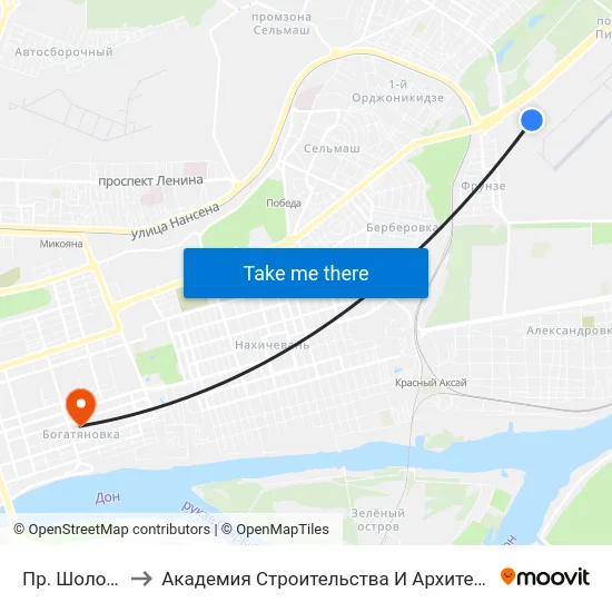 Пр. Шолохова to Академия Строительства И Архитектуры Дгту map