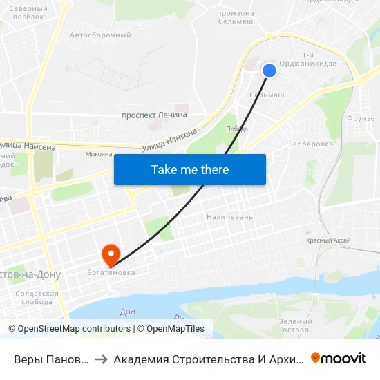 Веры Пановой Ул. to Академия Строительства И Архитектуры Дгту map