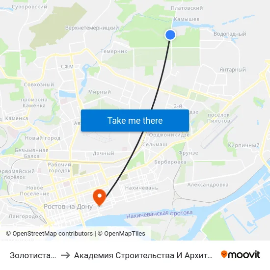 Золотистая Ул. to Академия Строительства И Архитектуры Дгту map