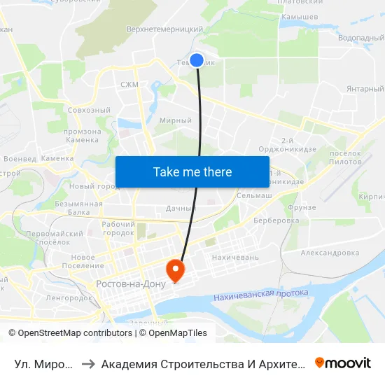 Ул. Миронова to Академия Строительства И Архитектуры Дгту map